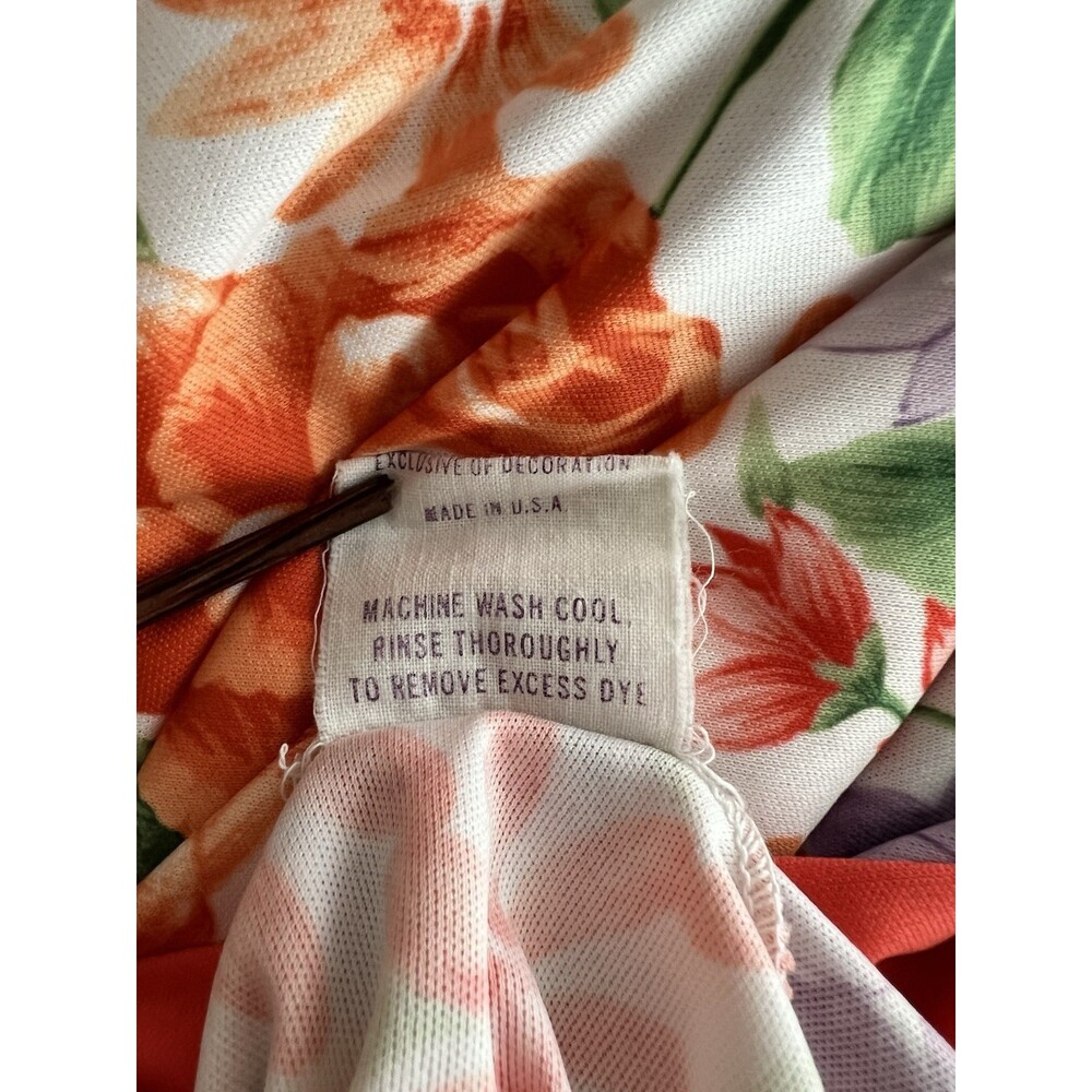 Vintage 60s 70s House Coat Robe Ruffle Neck White Orange Purple Floral Medium - Picture 12 of 15